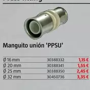 Oferta de Press-Fitting Manguito Union 'PPSU' por 1,15€ en BAUHAUS