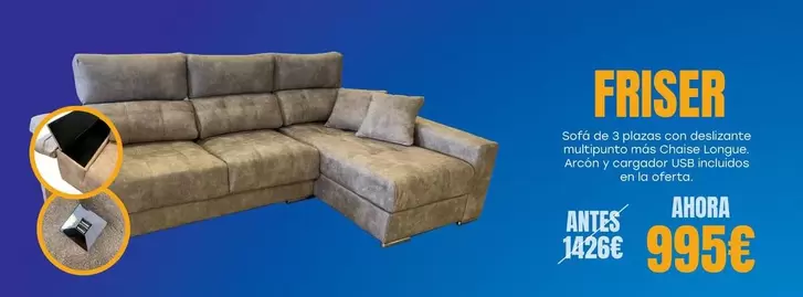 Oferta de Frisier - Sofá De 3 Plazas Con Deslizante Multipunto Más Chaise Longue por 995€ en OKSofas