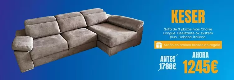 Oferta de Keser - Sofá De 3 Plazas Más Chaise Longue, Deslizante Ok System Plus. Cabezal Italiano. por 1245€ en OKSofas