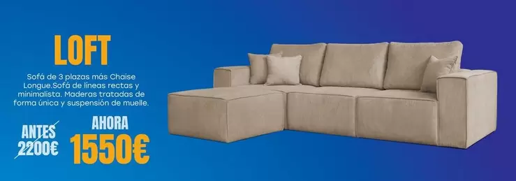 Oferta de Loft - Sofá De 3 Plazas Más Chaise Longue.Sofá De Líneas Rectas Y Minimalista. por 1550€ en OKSofas