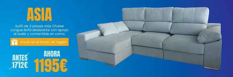 Oferta de Asia - Sofá De 3 Plazas Más Chaise Longue.Sofá Deslizante Con Apoyo Al Suelo Y Convertible En Cama.  por 1195€ en OKSofas