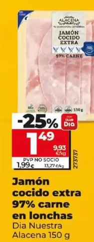 Oferta de Dia Nuestra Alacena - Jamón Cocido Extra 97% Carne En Lonchas por 1,49€ en Dia