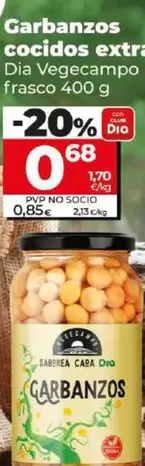 Oferta de Dia Vegecampo - Garbanzos Cocidos Extra por 0,68€ en Dia