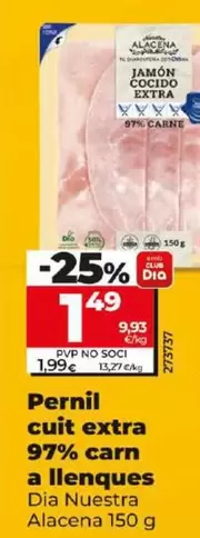 Oferta de Dia Nuestra Alacena - Jamón Cocido Extra 97% Carne En Lonchas por 1,49€ en Dia