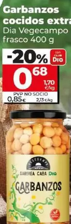 Oferta de Dia Vegecampo - Garbanzos Cocidos Extra por 0,68€ en Dia