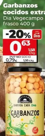 Oferta de Dia Vegecampo - Garbanzos Cocidos Extra por 0,63€ en Dia