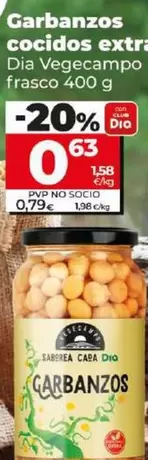 Oferta de Dia Vegecampo - Garbanzos Cocidos Extra por 0,63€ en Dia