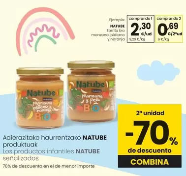 Oferta de Natube - Tarrito Bio Manzana, Plátano Y Naranja por 2,3€ en Eroski