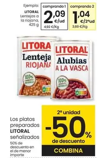 Oferta de Litoral - Lentejas A La Riojana por 2,09€ en Eroski