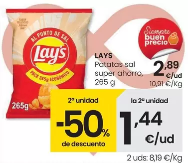 Oferta de Lay's - Patatas Sal Super Ahorro por 2,89€ en Eroski