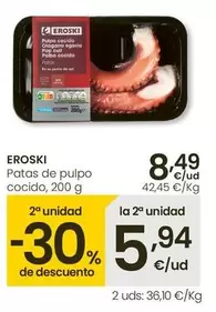 Oferta de Eroski - Patas De Pulpo Cocido por 8,49€ en Eroski