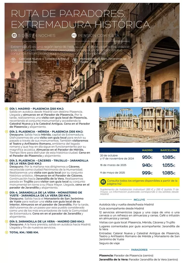 Oferta de Ruta De Paradores/ Extremadura Historica por 950€ en Viajes El Corte Inglés