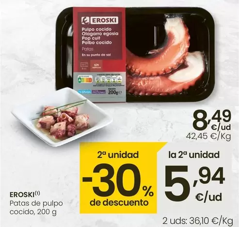 Oferta de Eroski - Patas De Pulpo Cocido por 8,49€ en Eroski