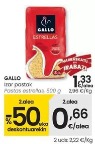 Oferta de Gallo - Pastas Estrellas por 1,33€ en Eroski