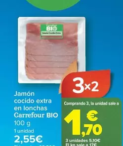 Oferta de Carrefour Bio - Jamon Cocido Extra En Lonchas  por 2,55€ en Carrefour