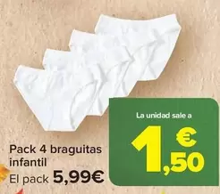 Oferta de Pack 4 Braguitas Infantil por 5,99€ en Carrefour