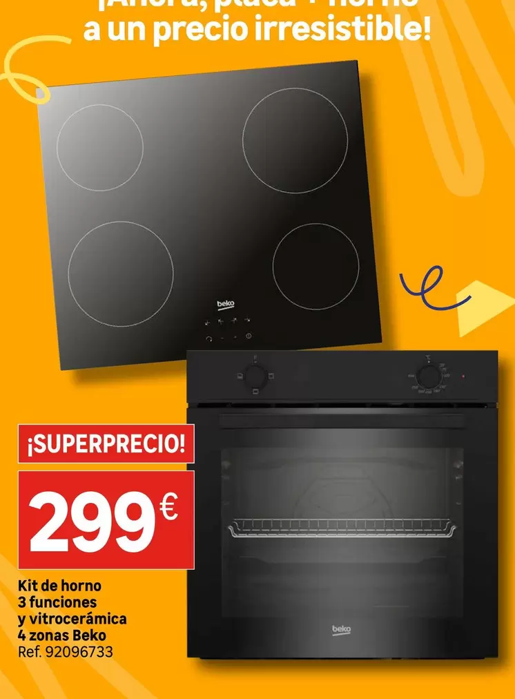 Oferta de Beko - Kit De Horno 3 Funciones Y Vitrocerámica 4 Z Zonas por 299€ en Leroy Merlin