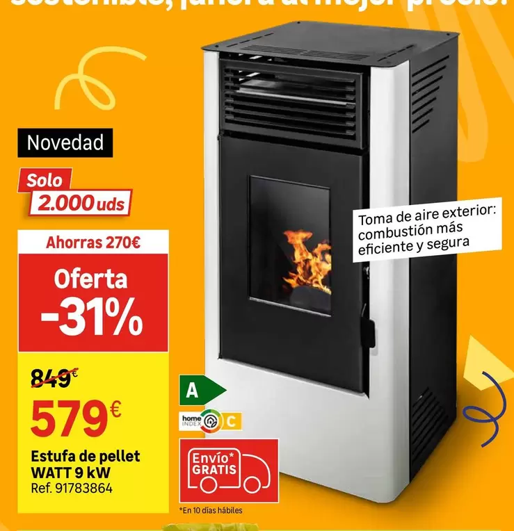 Oferta de Home - Estufa De Pellet 9kw Watt 9 Kw por 579€ en Leroy Merlin