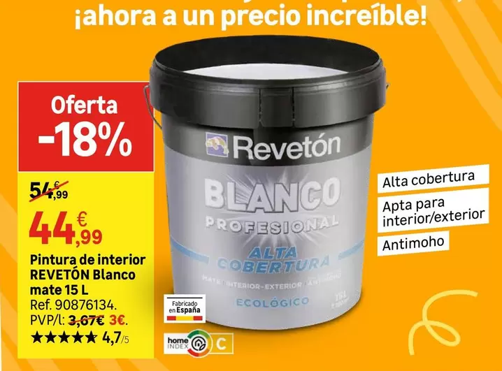 Oferta de Home - Reveton - Pintura De Interior Blanco por 44,99€ en Leroy Merlin