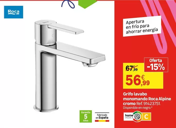 Oferta de Home - Grifo Lavabo Monomando Rica Alpine por 56,99€ en Leroy Merlin