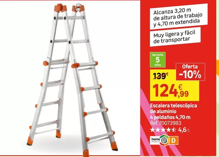 Oferta de Escalera Telescopica De Aluminio por 124,99€ en Leroy Merlin