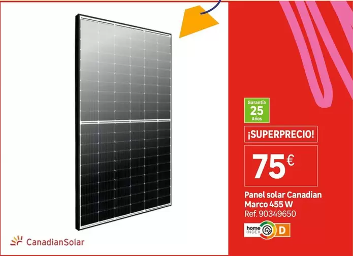 Oferta de Panal Solar Canadian Marco 455w por 75€ en Leroy Merlin