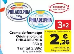 Oferta de Philadelphia - Crema De Formatge Original O Light por 3,39€ en Carrefour Market