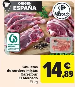 Oferta de Carrefour - Chuletas De Cordero Mixtas por 14,89€ en Carrefour Market