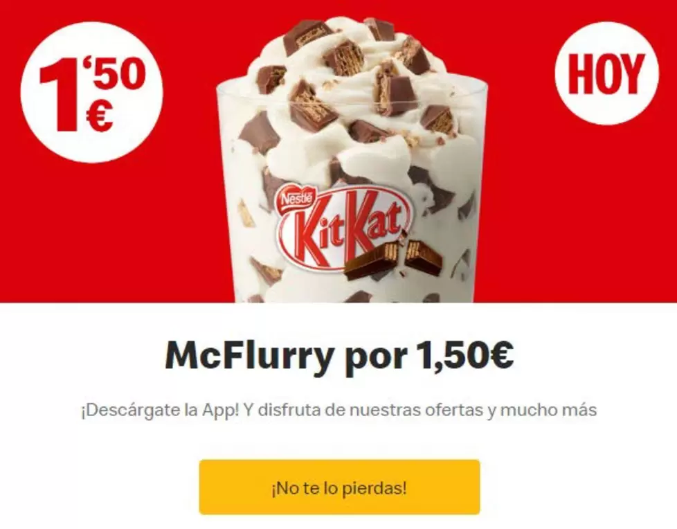 Oferta de Disfruta - Mcflurry Por por 1,5€ en McDonald's