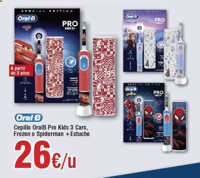 Oferta de Oral B - Cepillo Pro Kids 3 Cars, Frozen O Spiderman + Estuche por 26€ en Froiz