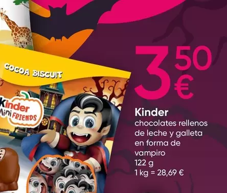 Oferta de Kinder - Chocolates Rellenos De Leche Y Galleta En Forma De Vampiro por 3,5€ en Pepco