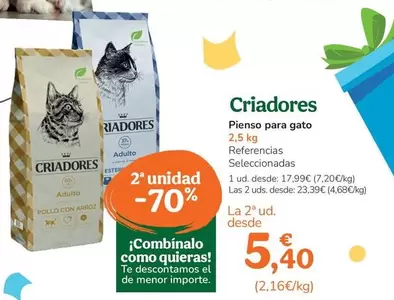 Oferta de Criadores - Pienso Para Gato por 17,99€ en Tiendanimal