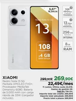 Oferta de Xiaomi - Redmi Note 13 5g por 269,9€ en El Corte Inglés