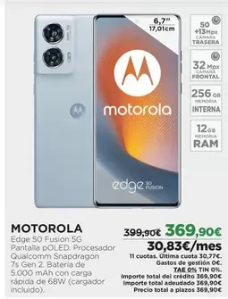 Oferta de Motorola - Edge 50 Fusion 5g Pantalla Pollo por 369,9€ en El Corte Inglés