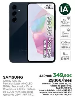 Oferta de Última - Samsung - Galaxy A34 5g por 349,9€ en El Corte Inglés