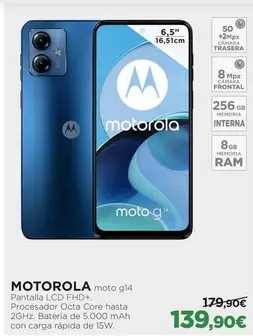 Oferta de Motorola - Moto G14 Pantalla Lcd Fhd+ por 139,9€ en El Corte Inglés