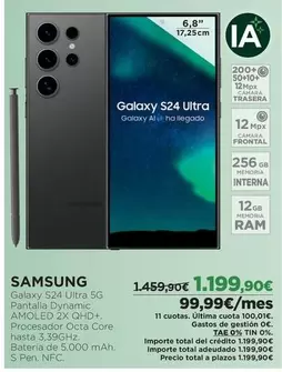 Oferta de Total - Samsung - Galaxy S24 Ultra 5g por 99,99€ en El Corte Inglés