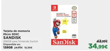 Oferta de Sandisk - Tarjeta De Memoria Micro Sdxc por 34,99€ en El Corte Inglés