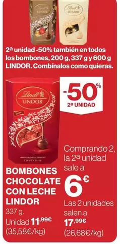 Oferta de Nestlé - Bombones Chocolate Con Leche Lindor por 11,99€ en El Corte Inglés