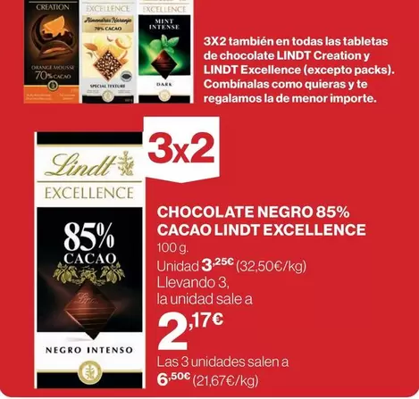 Oferta de Lindt - Chocolate Negro 85% Cacao por 3,25€ en El Corte Inglés