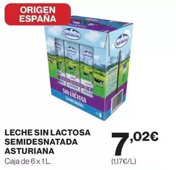 Oferta de La Asturiana - Leche Sin Lactosa Semidesnatada por 7,02€ en El Corte Inglés