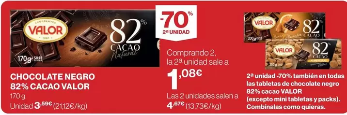 Oferta de Valor - Chocolate Negro 82% Cacao por 3,59€ en El Corte Inglés