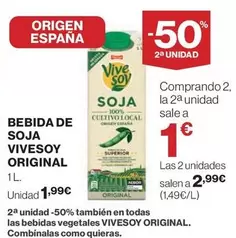 Oferta de ViveSoy - Bebida De Soja Original por 1,99€ en El Corte Inglés