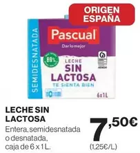 Oferta de Pascual - Leche Sin Lactosa por 7,5€ en El Corte Inglés