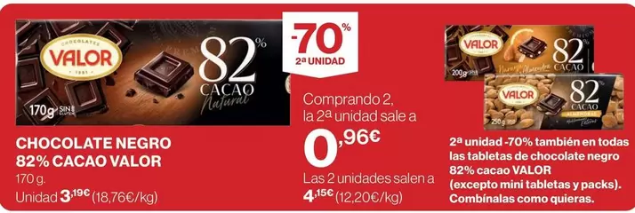 Oferta de Valor - Chocolate Negro 82% Cacao por 3,19€ en El Corte Inglés