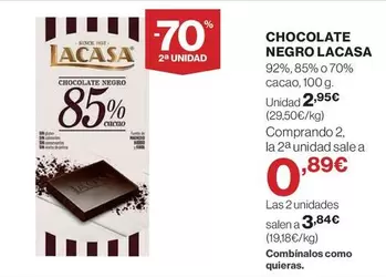 Oferta de Lacasa - Chocolate Negro por 2,95€ en El Corte Inglés