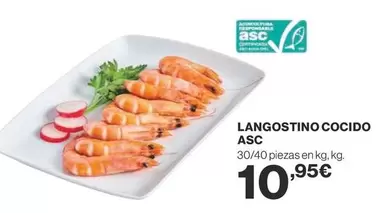 Oferta de Langostino Cocido Asc por 10,95€ en Supercor