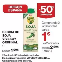 Oferta de ViveSoy - Bebida De Soja Original por 1,99€ en Supercor