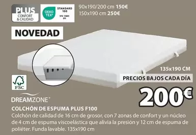 Oferta de Dreamzone - Colchon De Espuma Plus F100 por 200€ en JYSK