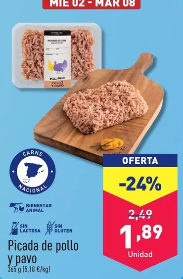 Oferta de Picada De Pollo Y Pavo por 1,89€ en ALDI